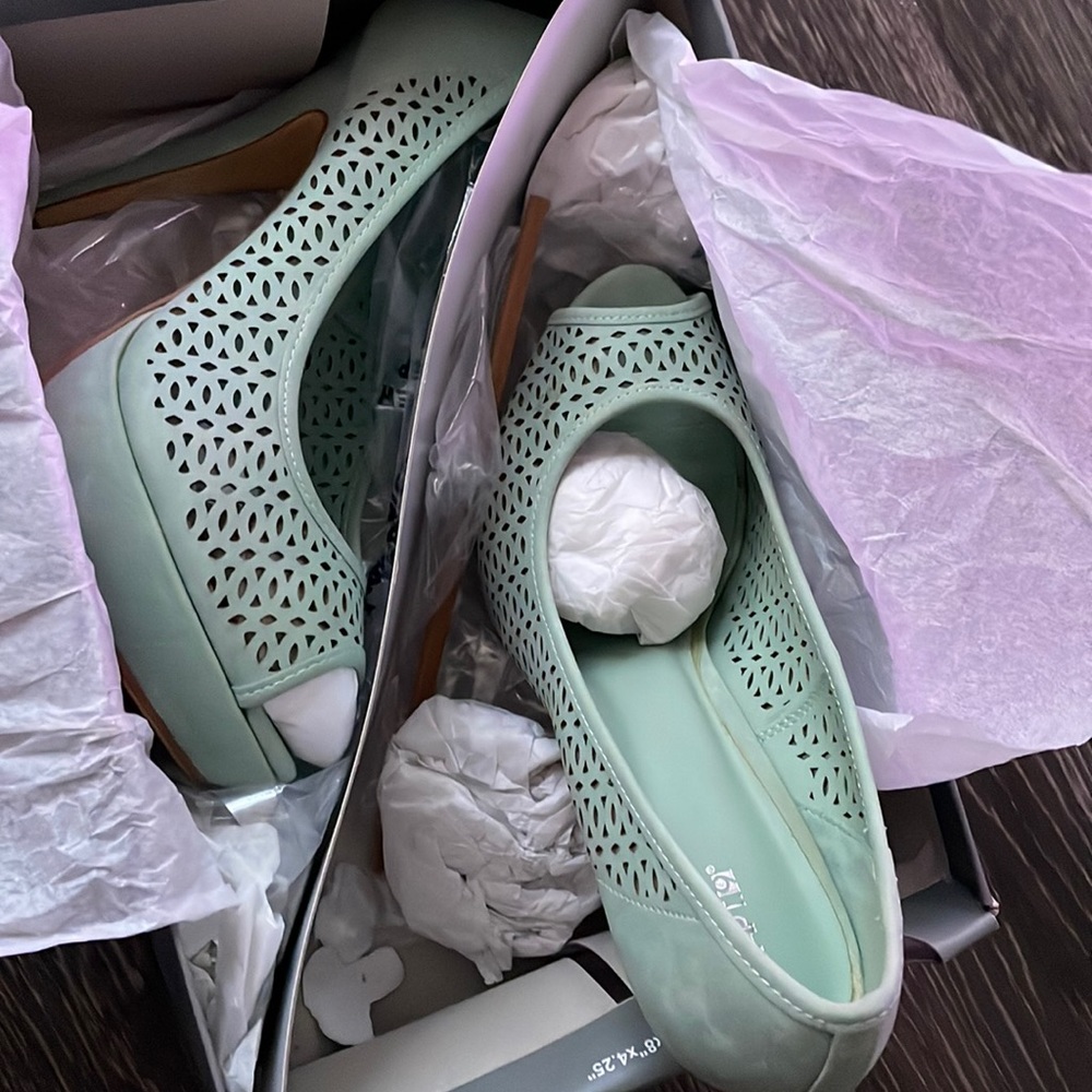 Mint green platform suede peep toe pumps